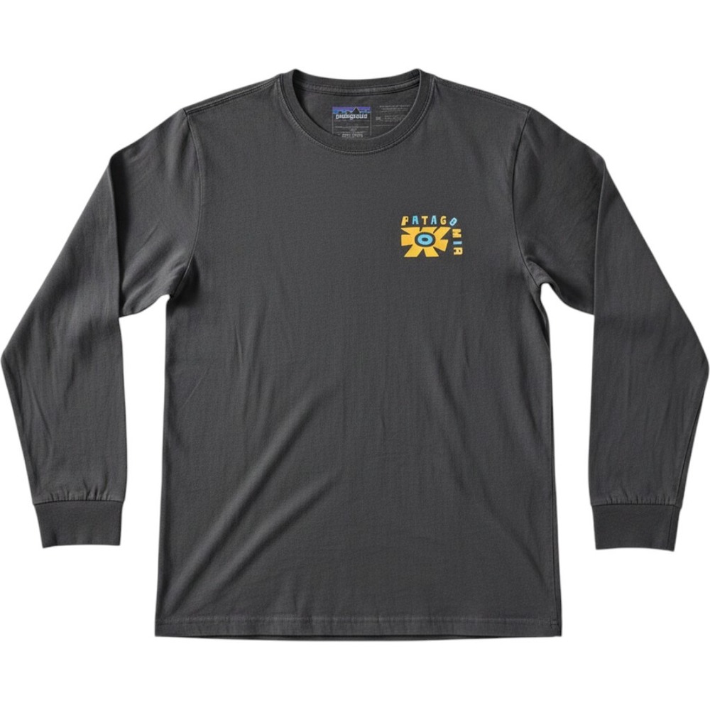 Patagonia Graphic Long Sleeve T-Shirt Kids L 12 Charcoal Grey Organic Cotton